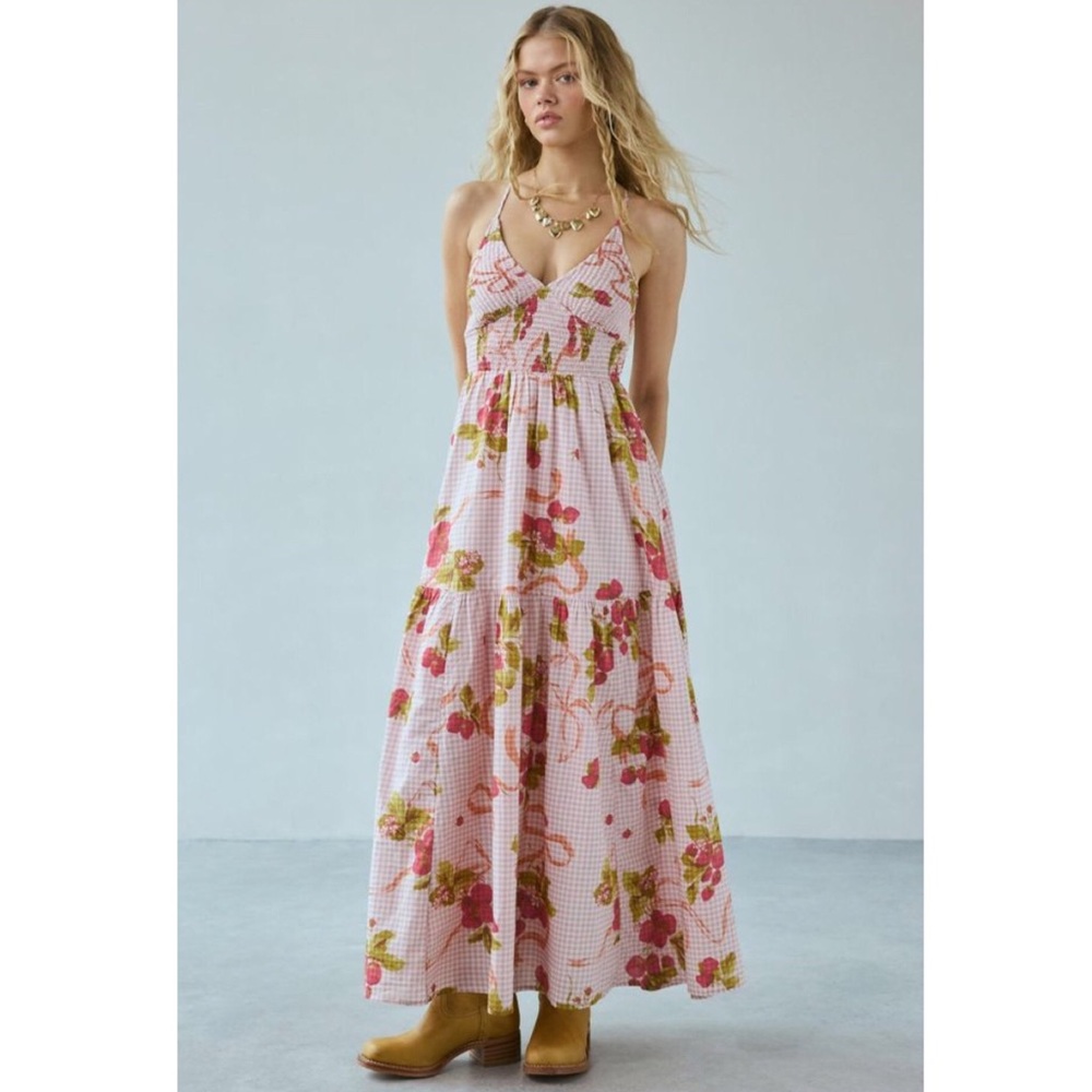 NEW Kimchi Blue Strawberry Gingham Maxi Dress XS
